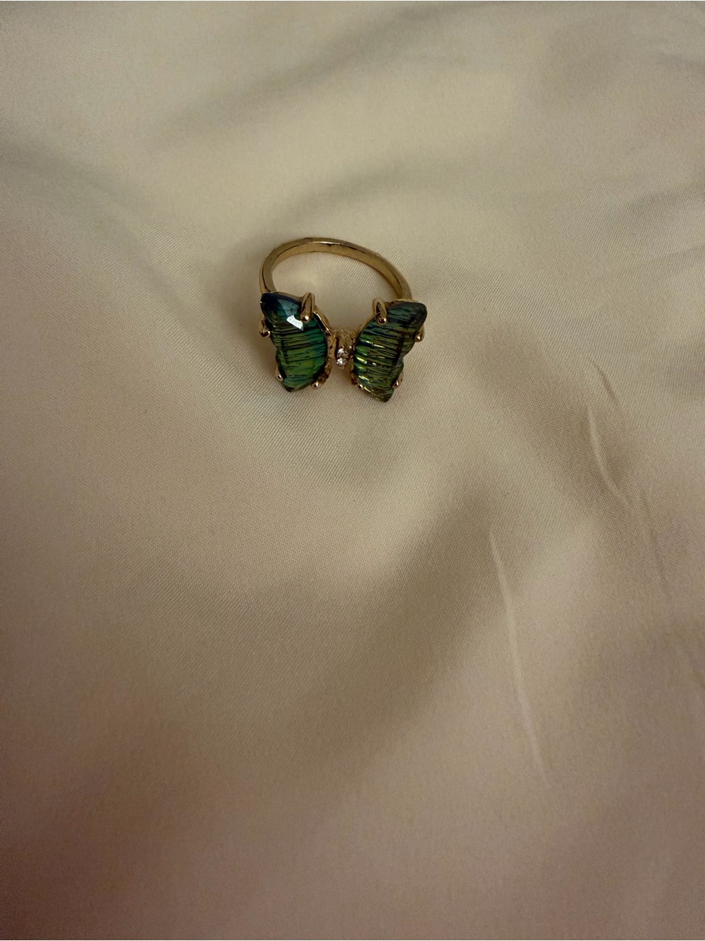 Gold-tone Butterfly Ring with Green Crystal Wings